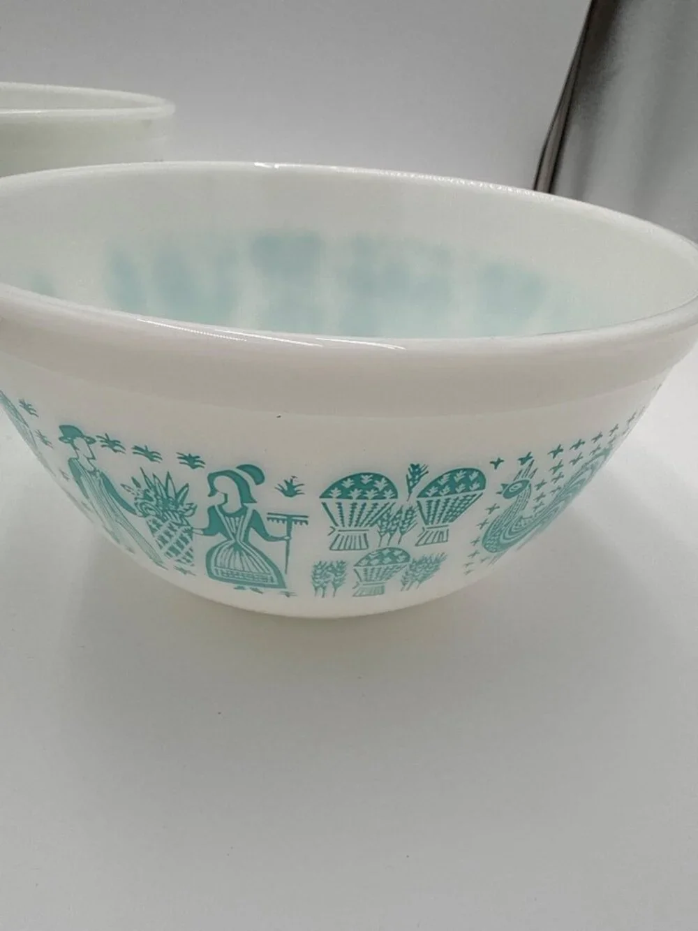 Pyrex Turquoise Amish Butterprint Nesting Mixing Bowls Set 3 Vintage Glassware